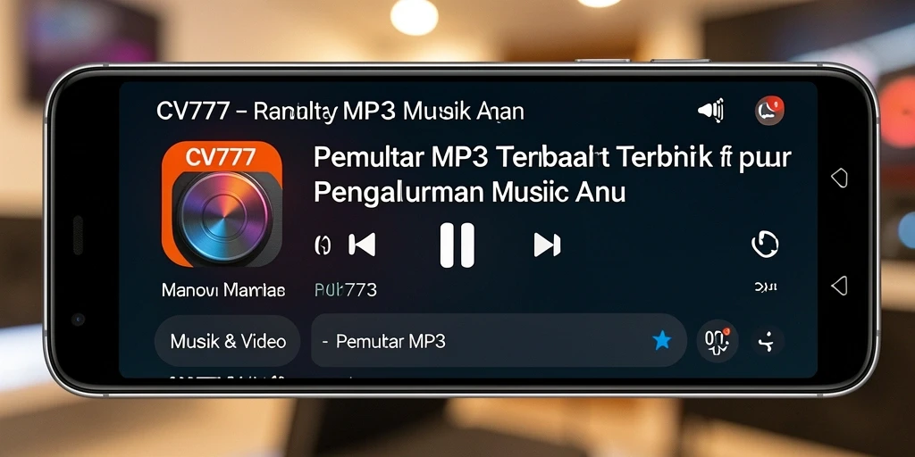 Antarmuka aplikasi Pemutar MP3 CV777 yang sederhana dan modern.