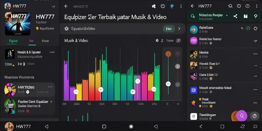 Antarmuka pengguna HW777 dengan fitur Equalizer yang lengkap.