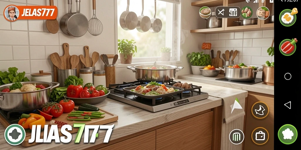 Tampilan antarmuka JELAS777 yang menarik dalam gameplay Memasak.